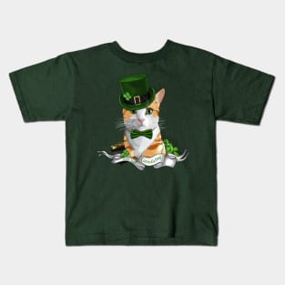 St Patrick's Day Leprecat with Gold and Shamrocks Kids T-Shirt